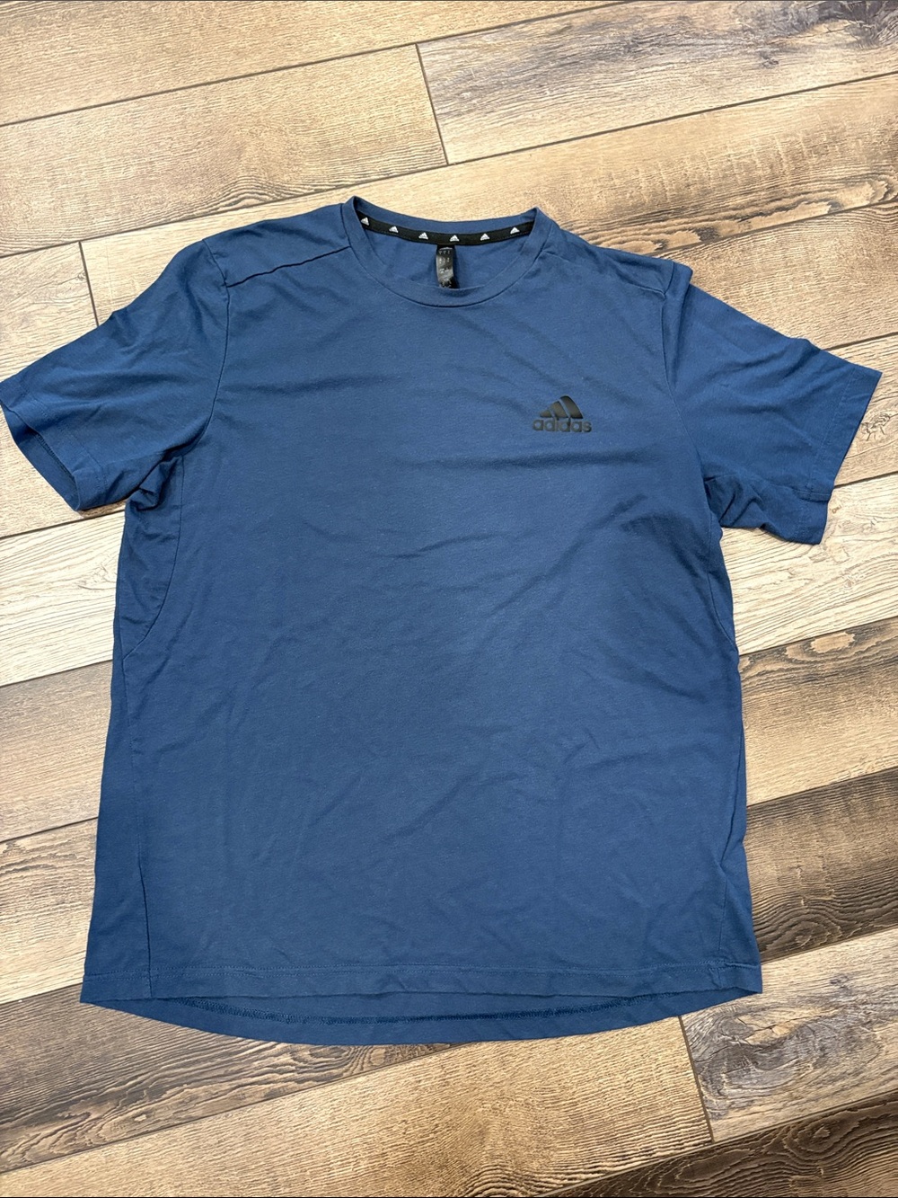adidas Blue Crew Neck Short Sleeve Tee with Black Logo